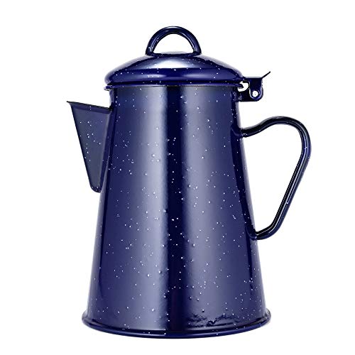 Xena Enamelware Stainless Steel Blue Speckled Coffee Percolator Camping Outdoor 100% BPA Free Metal Cookware, 1.2L Liter 5 Cup 8.5 x 6 Inch BBQ Hunting Accessories Bar BQ Backpacking Gear
