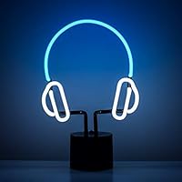 Amped & Co Headphones Neon Desk Light, Real Neon, Blue and White, Large 13x9 inches, Home Decor Neon Signs for Unique Rooms