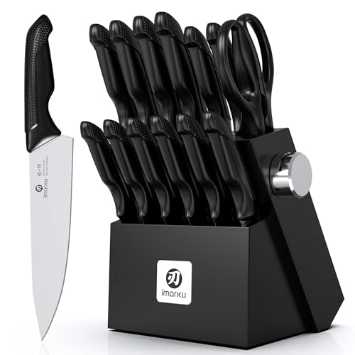 imarku Kitchen Knife Set, 14-Piece Knife Sets with Block & Built-in Sharpener, Japanese High Carbon Stainless Steel Knives, Ergonomic Non-Slip Handles, Black