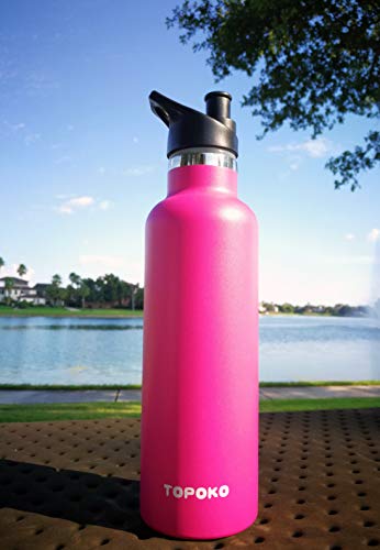 TOPOKO 25 OZ Hydro Double Wall Flask Stainless Steel Water Bottle, Bite Valve Top, Vacuum Insulated, Sweat Proof, Leak Proof Thermos Standard Mouth-Rose
