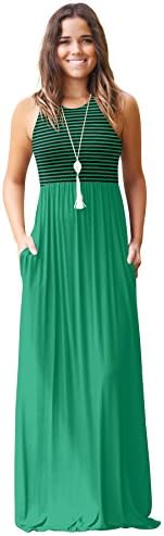 JOXJOZ Women's Sleeveless Racerback Loose Striped Maxi Dresses Casual Long Party Dresses with Pockets