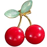 coadipress Rhinestone Cute Cherry Fruit Brooch Pin for Women Gold Plated Red Enamel Cherry Brooches Lapel Pins Dainty Dress Accessories Jewelry Gift