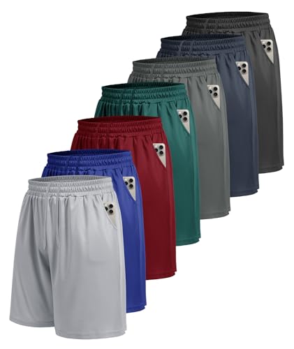 BOOJO 7 Pack Mens Athletic Shorts - Gym Basketball Running Workout Quick Dry Black Shorts with Pockets for Casual Activewear