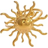 Cykdohy Vintage Sun Wrap Band Statement Ring for Women Men Stainless Steel Gold Unique Adjustable Large Sunburst Knuckle Thumb Finger Open Rings Boho Delicate Jewelry for Her