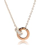 Fire Ants Love Necklaces - Women's Lucky Fashion Eternal Double Ring Necklace (Rose Gold-C)