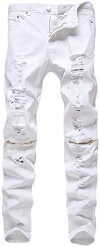 Hipster bob Men's Stitching Badges Washed Jeans 33 White
