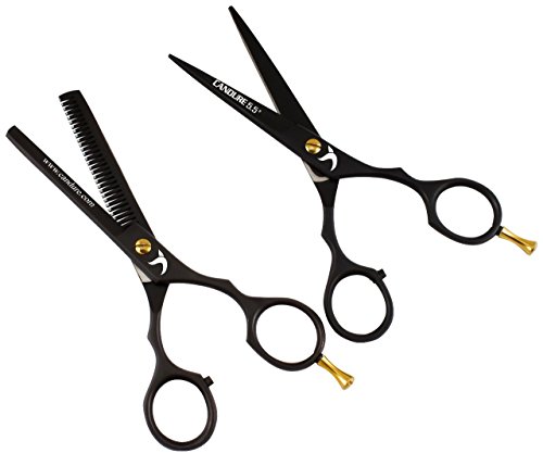 Hairdressing Scissors 5.5" Barber Hair Cutting Thinning Salon Scissors Shears Black Colour with Fine Adjustment Screw By CANDURE (Orange Black Combo) - Thumbnail 5