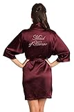 Zynotti Women's Rhinestone Maid of Honor Wine Satin