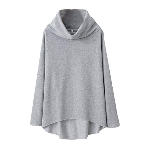 Amlaiworld Women Winter Cotton Sweater Casual Irregular High Collar Pullover Blouse Scarf Collar Top Sweatshirt Gray