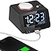 Alarm Clock USB Charger for Bedroom,2 USB Charging Ports Phone Charger Compatible with iPhone and Android,Snooze Fuction, 4 Dimmer Larger Font Display and Temperrature [Upgraded Version](Black)