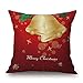 BLUETTEK Merry Christmas Series Cotton Linen Decorative Throw Pillow Covers 18 Inch by 18 Inch (Xmas Bells & Bow)
