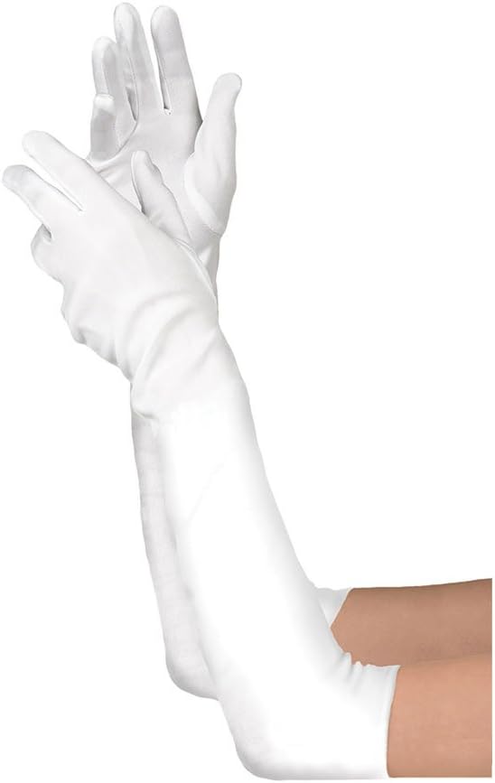 Women's 22'' Long Satin Finger Gloves White Elbow Length 1920s Opera Bridal Dance Gloves For Evening Party Opera Costume, White: Home & Kitchen