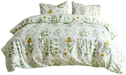RheaChoice Pastoral Style Floral Plant Canary Yellow Design 3 Piece Duvet Cover Set Stylish Brushed Microfiber Bedding Set with Zipper and Corner Ties - King Size (104"x90")