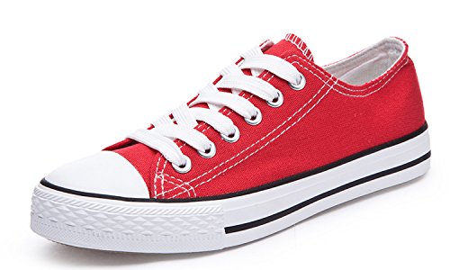 Honeystore Women's Low-Top Canvas shoes Flat Sneakers Lace up Red-01 8.5 B(M)US