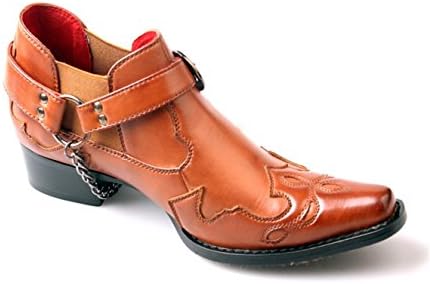 Men's Leather Look Cowboy Western Harness Chain Buckle Boots Size 6-1 (12, Brown)