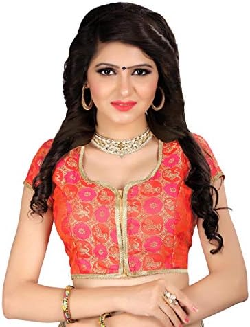 HF Holyday Fashion Women's Brocade and Georgette Round Neck Blouse