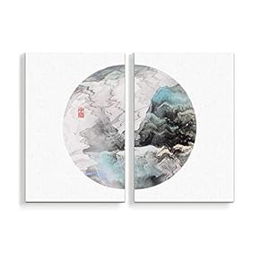 2 Panel Canvas Wall Art Chinese Traditional Landscape Painting Home Wall Decorations for Bedroom Living Room Paintings Canvas Prints Framed - 16"x24" x 2 Panels