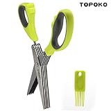 Topoko Multipurpose Herb Scissors 5-Layers Scissors Stainless Steel Blades with Cleaning Comb for Kitchen &amp; Office (Kitchen)