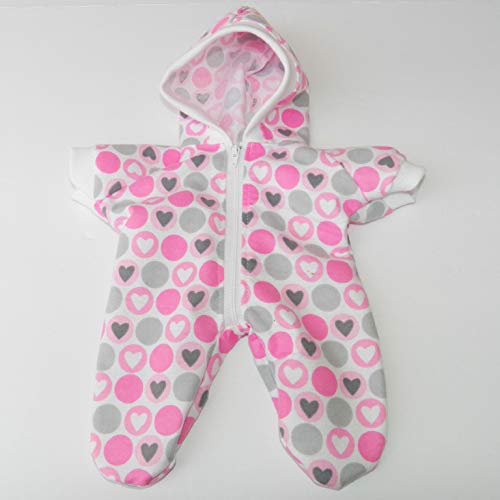 14" Cabbage Patch Girl including Preemie Doll Clothes Pink White and Grey Heart Pajamas Hooded Romper for Valentine's Day