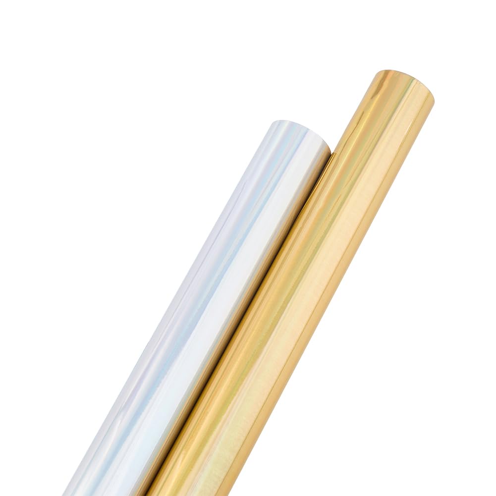 SUPERFINDINGS 2 Colors 8m/Roll PET Hot Foil Transfer Roll Hot Foil Stamping Paper 19.3cm Width Metallic Heat Transfer Foil Papers for Foil Quill/Heat Foil Pen Craft Card Making Golden Silver
