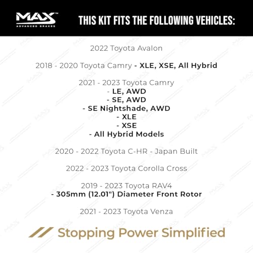 MAX Advanced Brakes - Brake Kit For 2018-2023 Toyota Camry (XLE, XSE, Hybrid), Toyota Corolla Cross, Lexus UX, Lexus ES| Carbon Ceramic Brake and Rotor Kit Front and Rear| OE Replacement Brake Rotors