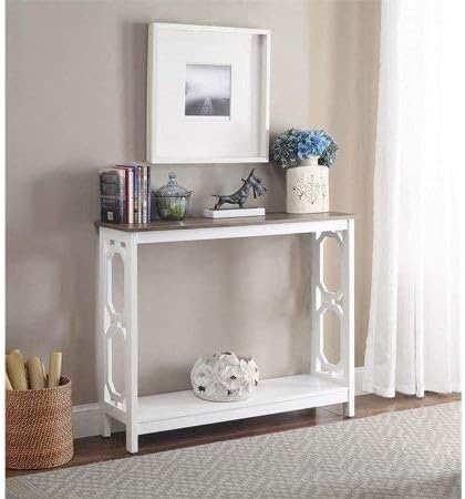 Console Table Wood Top White Frame Entryway Furniture Display Storage Shelves Side Sofa Table Telephone Stand Hallway Home Office Living Room