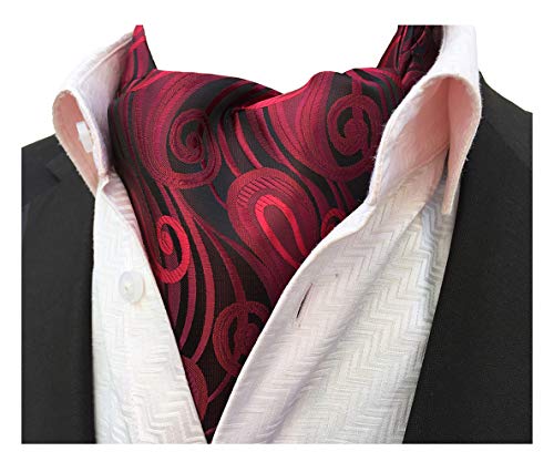 MOHSLEE Men's Burgundy Paisley Wedding Cravat Ties Silk Ascot Pocket Square Set