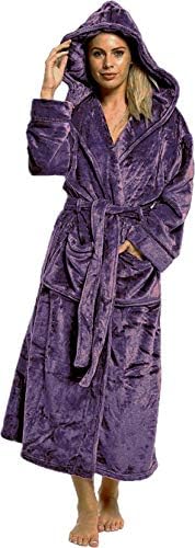 KATE MORGAN Ladies Luxury Longer Length Shimmer Soft & Cosy Hooded Dressing Gown