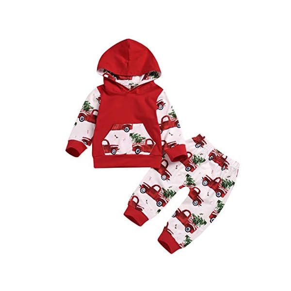 ZOELNIC Baby Girls Boys Outfit Hooded Pocket Tops + Plaid Pants Clothes Set