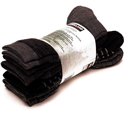 Kirkland Signature 4 Pairs Ladies Women Trail Hiking Friendly Socks – Extra Fine Merino Wool – US Shoe Sizes 4-10.5″ – Black and Grey Shades