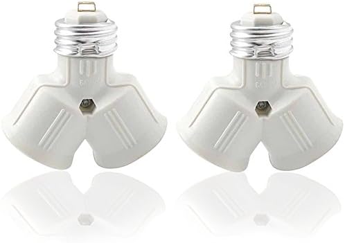 E26/E27 to 2×E26/E27 Light Bulb Socket Splitters For LED CFL and Standard Bulbs, Light Socket Converter and adapter, Pack of 2