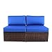 Patio Furniture PE Brown Rattan Sofa Set 2pcs Middle Sofa Garden Wicker Sectional Sofas Conversation Sets-Easy Assembled Royal Blue Cushion