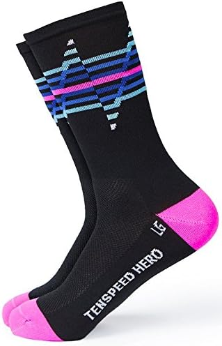 Ten Speed Hero Cycling Socks - 6 Inch Cuff (Small, Black DIsco)