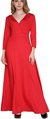 Sanch Ancha Women's Deep V Neck 3/4 Sleeve Polyester Maxi Dress Size 10 Red