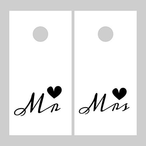 Cornhole Decals - Mr & Mrs Cornhole Decals - Fancy Script Hearts Decals - Corn hole Decals - Personalized Cornhole Decals - ET100390938