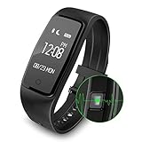 Fitness Activity Tracker, Smart Bracelet Wristband Heart Rate Monitor Bluetooth Wireless Waterproof IP67 Bracelet HR Running Tracker Walk Counter Pedometer Track Steps Sleep-Black