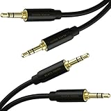 Auxiliary Cable (2 Pack) 1.5FT Short - Shielded Aux Cord - 3.5mm Male to Male Audio Jack(s) - Connect Smartphone, iPhone, Mp3 Player, iPod, iPad to Car/Auto Stereo or Speakers via Aux Audio Port(s)