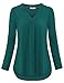 Youtalia Ladies Tunic Tops 3/4 Sleeve, Womens Fall Cuffed Sleeve V Neck Office Shirt Pleated Curved Hem Business Casual Tops Blouse (Large, Dark Cyan)