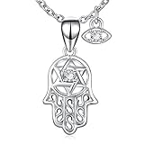 YFN 925 Sterling Silver Infinity Good Luck Holy Hamsa Fatima Hand Pendant Necklace (Hamsa Hand 3)