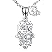 YFN 925 Sterling Silver Infinity Good Luck Holy Hamsa Fatima Hand Pendant Necklace (Hamsa Hand 3)