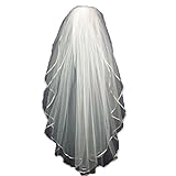 APXPF 2 Tier Ribbon Edge Wedding Bridal Veil Short with Comb (Ivory)
