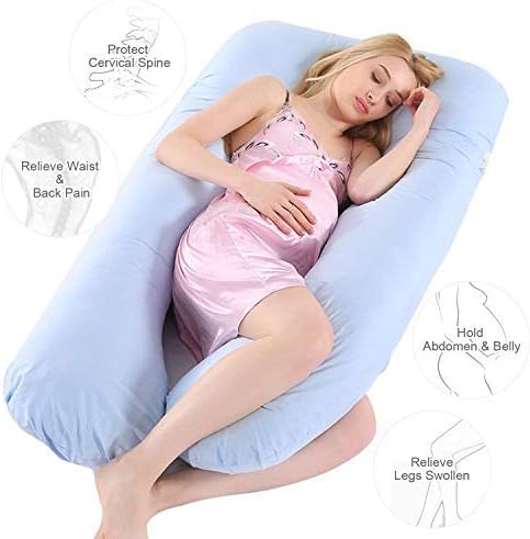Pregnancy Pillow, 55 inches Full Body Pillow Maternity Pillow for Pregnant Women, Comfort U Shaped Zootzi Pillow with Removable Washable Cotton Cover(Blue, 55 x 24 inches)