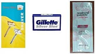 Shaving Factory Double Edge Safety Razor, Silver + Silver Blues Double Edge Blades, 5 ct. (Pack of 1) with FREE Loving Color trial size conditioner