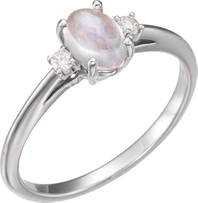 Ring 14 Karat Weissgold Regenbogen Mondstein Diamant 0 06 Karat Grosse 7 Amazon De Schmuck