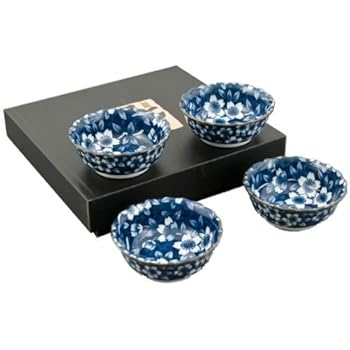 Amazon.com | Made in Japan Blue Multi Pattern Glazed Ceramic Rice Meal ...