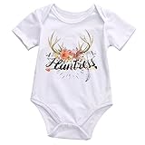 Baby Infant Girls White Color Short Sleeve Deer Head Bodysuit Romper Outfits (0-3 Months)