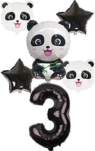 RUNFURU 6Pcs/Set Cartoon Panda Foil Balloons Birthday Party Decoration Animal Panda 32 Inch Black Number Balloon Set Globos Kids Toys Panda-3