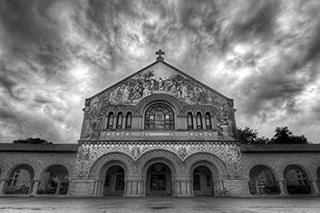 Amazon 黒と白 アート印刷 キャンバス壁紙 スタンフォード教会 絵画 雲 夕暮れ カリフォルニア州 アメリカ 部屋飾り背景絵画 キャンバス写真 壁紙ポスター はがせるシール式 写真 特大 絵画 壁飾り 105cmx70cm ウォールステッカー オンライン通販