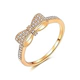 Serend 18k Gold Plated White Cubic Zirconia CZ Band Bow Ring Fashion Women Jewelry