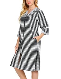 Ekouaer - Camisón corto de algodón ligero con cremallera frontal